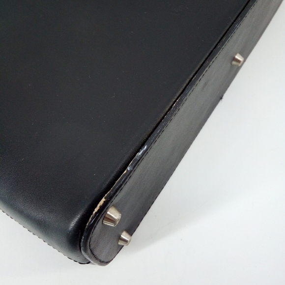 Franklin Covey Full Grain Leather Black Shoulder Bag Lavender Closure Gingham - Picture 8 of 16